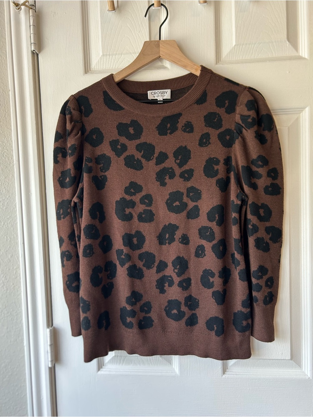 Crosby by Mollie Burch Brown Leopard Print Sweater Small EUC